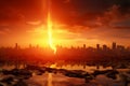Conceptual city heatwave, visualizing global warming\'s high-temperature impact.