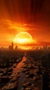 Conceptual city heatwave, visualizing global warming\'s high-temperature impact.