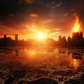 Conceptual city heatwave, visualizing global warming\'s high-temperature impact.