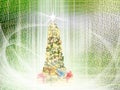 Conceptual close up decorated shiny Christmas tree in abstract s