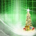 Conceptual close up decorated shiny Christmas tree in abstract s