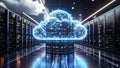 Conceptual Cloud Computing Network Symbol Glowing in Modern Data Center Royalty Free Stock Photo
