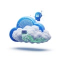 Conceptual cloud computing symbol with artificial intelligence brain and circuitry isolated on white background Royalty Free Stock Photo