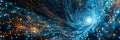 Conceptual cluster, a swirling vortex of data streams merging into a central core of interconnected nodes.