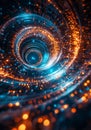 Conceptual cluster, a swirling vortex of data streams merging into a central core of interconnected nodes.
