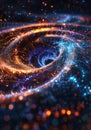 Conceptual cluster, a swirling vortex of data streams merging into a central core of interconnected nodes.