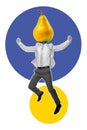 Conceptual collage of a happy man with a pear instead of head