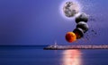 Conceptual compoite image of the stages of the largest lunar ecl Royalty Free Stock Photo