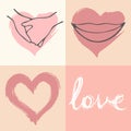 Conceptual composition of love icons with hands, lips,