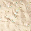 Conceptual composition of microplastics and coastal sand. The impact of microplastic on nature. The idea of micro plastic Royalty Free Stock Photo