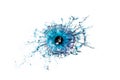 Conceptual creative photo of a blue human eye close-up macro that breaks into small pieces of glass isolated