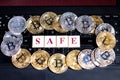 Conceptual cryptocurrency bitcoin on computer keyboard with word