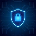 Cybersecurity Shield with Lock Icon on Digital Network Background, Data Protection and Information Security Concept Royalty Free Stock Photo