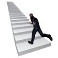 Conceptual 3D business man running or climbing white stair isolated Royalty Free Stock Photo