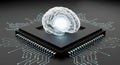 Artificial Intelligence Brain on Microchip Processor. Digital Concept for Advanced Computing and Neural Network Technology. Royalty Free Stock Photo