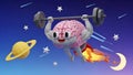 Brain Power Strong Mind Lifting Weights in Space, Cartoon Royalty Free Stock Photo