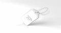 Conceptual 3D image of a slightly tilted white price tag (simplified geometric rectangle) with a black string Royalty Free Stock Photo