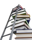 Conceptual 3d model stack of books and a ladder on white backgro Royalty Free Stock Photo