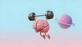 Brain Training Strong Mind Lifting Weights, Cartoon Planet Royalty Free Stock Photo