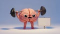 Brain Training Cartoon Brain Lifting Weights with Sign Royalty Free Stock Photo