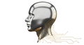 Futuristic Metallic Human Head with Integrated Circuitry Symbolizing Artificial Intelligence and Data Processing Royalty Free Stock Photo
