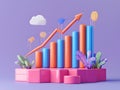 Conceptual 3D Rendered of Financial Growth and Analytical Data Visualization