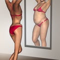 Conceptual 3D woman as fat vs fit underweight anorexic