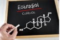Chemical composition of estradiol painted on a black slate with chalk Royalty Free Stock Photo