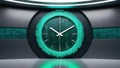 conceptual digital clock with glowing binary code, symbolizing AI driven precision and time optimization, showcases modern
