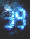 Conceptual Digital Number Nine (9) Formed by Blue Energy Particles and Neon Lines Representing a Numeric Theme or Technological Royalty Free Stock Photo