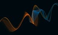 Conceptual digital orange blue 3d spring or stripe of sound wave, pulse of rhythm, acoustic mix, vibration.