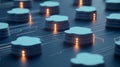Futuristic network grid with glowing neural nodes in a digital environment