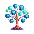 Conceptual Digital Tree with Blockchain Nodes, Data Representation and Connection Network Illustration Royalty Free Stock Photo