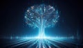 conceptual digital tree made of glowing binary code streams, symbolizing AI growth and innovation. This artwork represents fusion Royalty Free Stock Photo