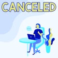 Conceptual display Canceled. Internet Concept to decide not to conduct or perform something planned or expected Woman