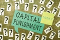 Conceptual display Capital Punishment. Word Written on authorized killing of someone as punishment for a crime