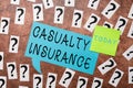 Text showing inspiration Casualty Insurance. Word for overage against loss of property or other liabilities Questioning