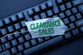 Conceptual display Clearance Sales. Concept meaning goods at reduced prices to get rid of superfluous stock Retyping Old Royalty Free Stock Photo