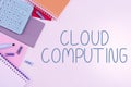 Conceptual display Cloud Computing. Conceptual photo storing and accessing data and programs over the Internet Royalty Free Stock Photo