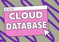 Text showing inspiration Cloud Database. Business overview optimized or built for a virtualized computing environment Royalty Free Stock Photo