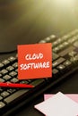 Conceptual display Cloud Software. Business overview Programs used in Storing Accessing data over the internet Typing Royalty Free Stock Photo