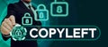 Conceptual display Copyleft. Word Written on the right to freely use, modify, copy, and share software, works of art Royalty Free Stock Photo