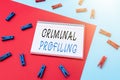 Handwriting text Criminal Profiling. Business approach Develop profiles for criminals who not yet apprehended Writing Royalty Free Stock Photo