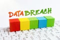 Conceptual display Data Breach. Word for unauthorized release of confidential and secured details Computer Laptop For