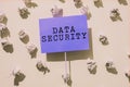 Text showing inspiration Data Security. Business approach Confidentiality Disk Encryption Backups Password Shielding Royalty Free Stock Photo