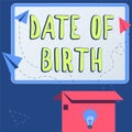 Text sign showing Date Of Birth. Word Written on Day when someone is born new baby coming pregnant lady