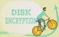 Inspiration showing sign Disk Encryption. Conceptual photo the security mechanism used to protect data at rest Man