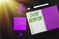 Conceptual display Disk Encryption. Business idea the security mechanism used to protect data at rest Multiple assorted Royalty Free Stock Photo