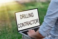 Handwriting text Drilling Contractor. Business approach contract their services mainly for drilling wells Voice And