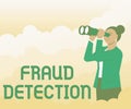 Conceptual display Fraud Detection. Word Written on identification of actual or expected fraud to take place Woman
